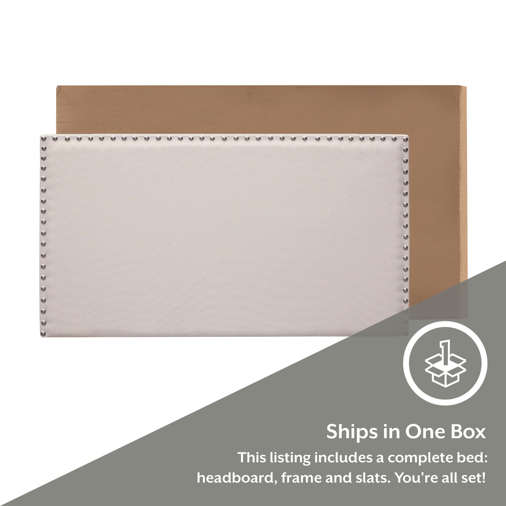 Skylar Nailhead Trim Upholstered Full Platform Bed, Cream