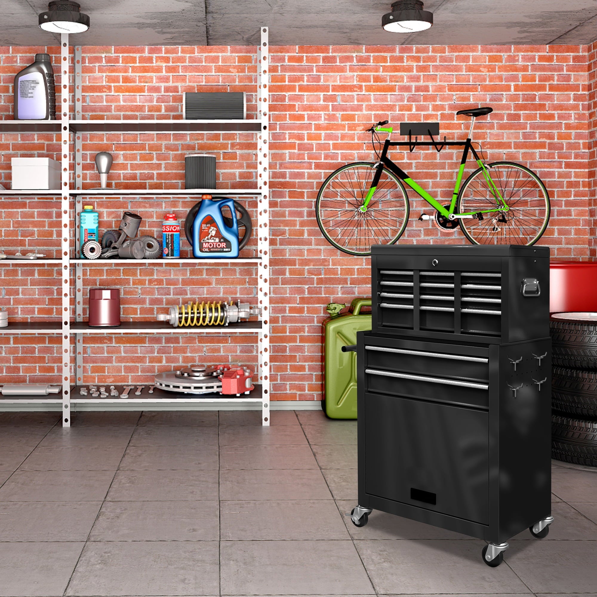 Seizeen 2-IN-1 Tool Chest & Cabinet, Large Capacity 8-Drawer Rolling Tool Box Organizer with Wheels Lockable, Black