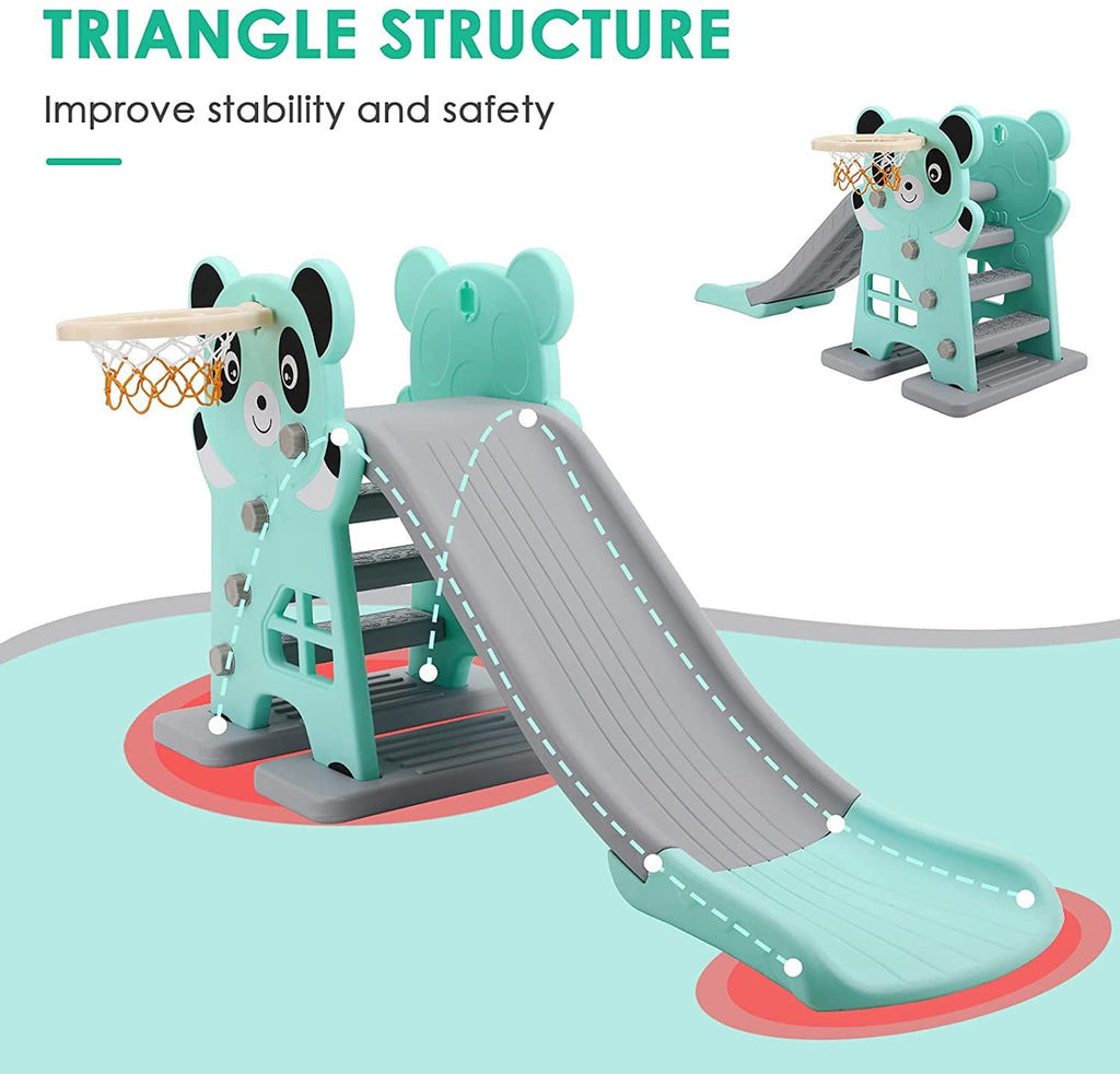 Arlopu Sturdy Kids Slide, Plastic Toddler First Slide Climber Set Indoor Outdoor Playground Toy with Basketball Hoop and Ball