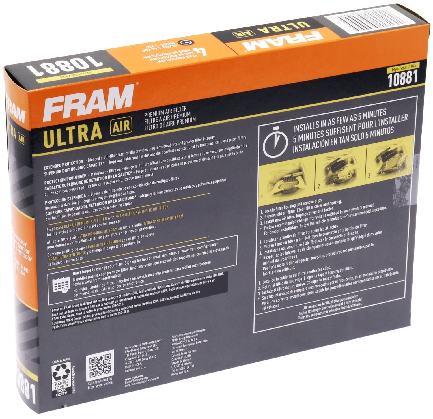 FRAM Ultra Air XGA10881, Premium Engine Air Filter, Replacement Filter for Select Hyundai and Kia Vehicles Fits select: 2011-2014 HYUNDAI SONATA, 2013-2015 KIA OPTIMA