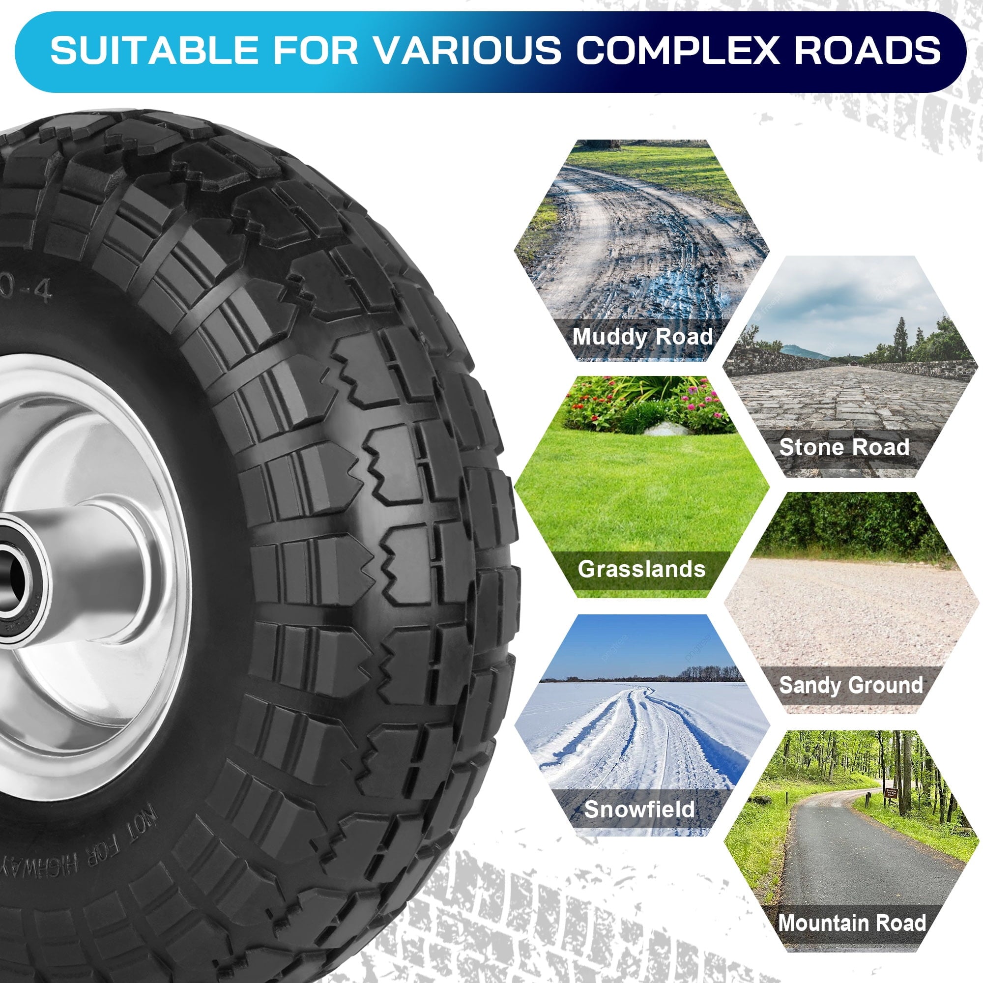 LotFancy 10 in Tire and Wheel, 4.10/3.50-4 Air Less Solid Tyre Wheels for Hand Truck Gorilla Cart Garden Wagon Trolley Dolly Replacement Tire, 2 Pack
