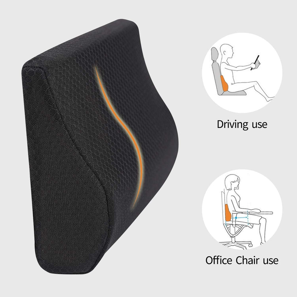 TISHIJIE Memory Foam Lumbar Support Pillow for Car - Mid/Lower Back Support Cushion - for Car Seat, Office Chair, Recliner Etc.