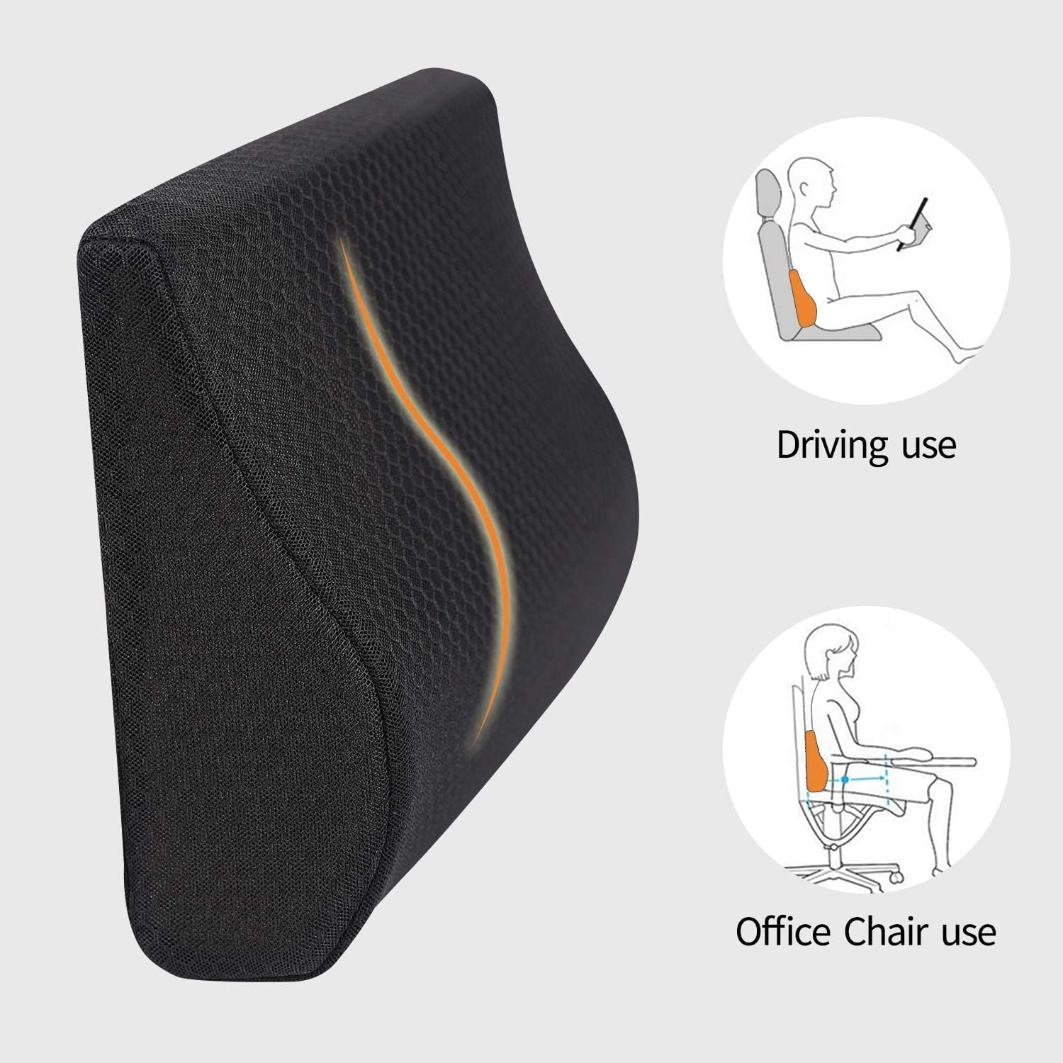 TISHIJIE Memory Foam Lumbar Support Pillow for Car - Mid/Lower Back Support Cushion - for Car Seat, Office Chair, Recliner Etc.