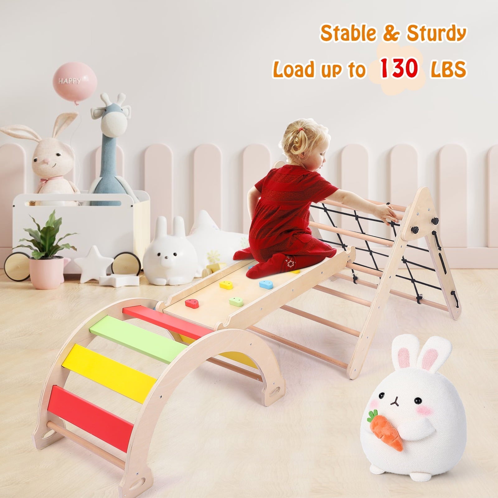 Tookss Toddler Indoor Gym Playset, 3-in-1 Wooden Climbing Toys, Triangle Folding Climbing for Climbing & Sliding for Boys and Girls,18M+