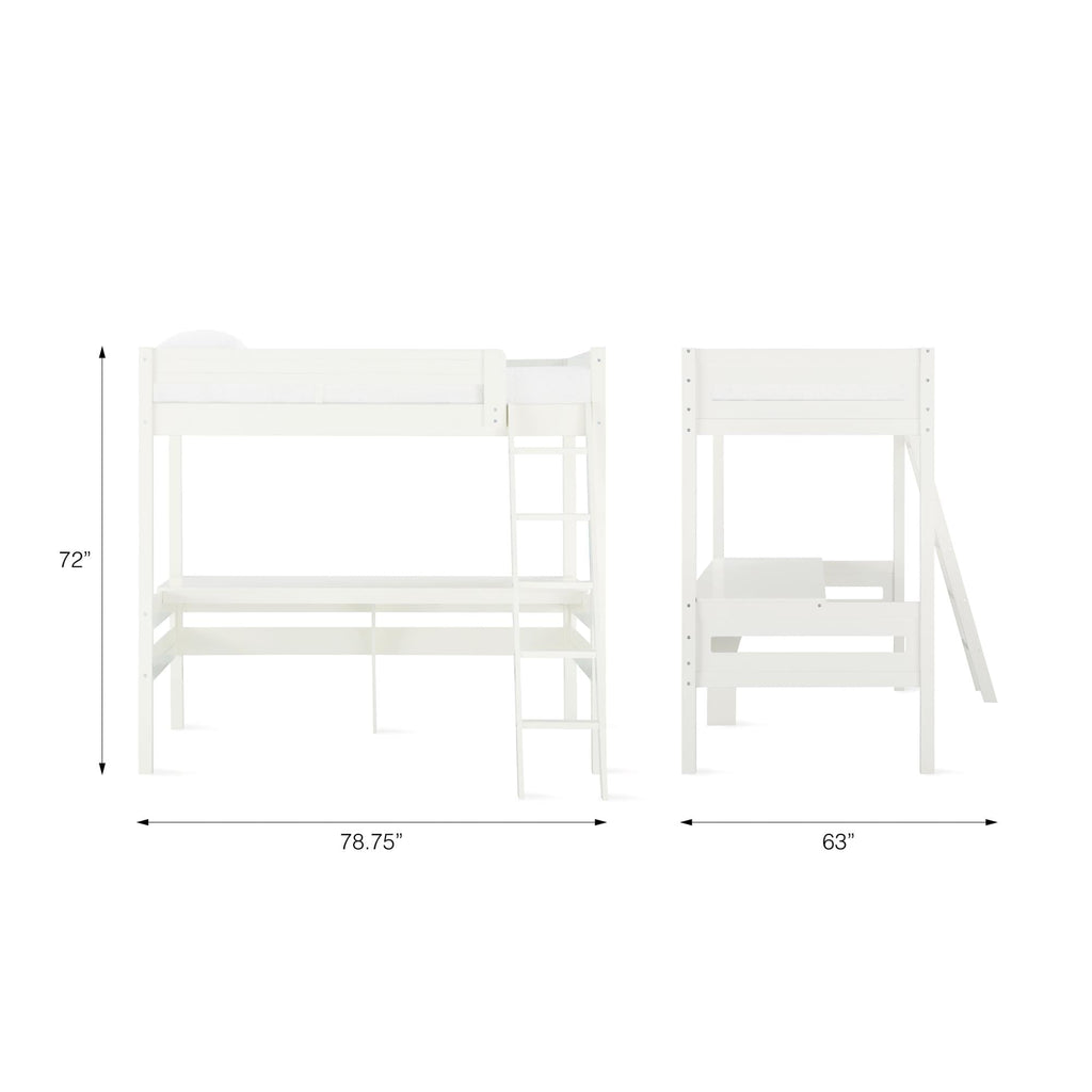 Teen Novogratz Lennon Twin Size Loft Bed with Desk, White