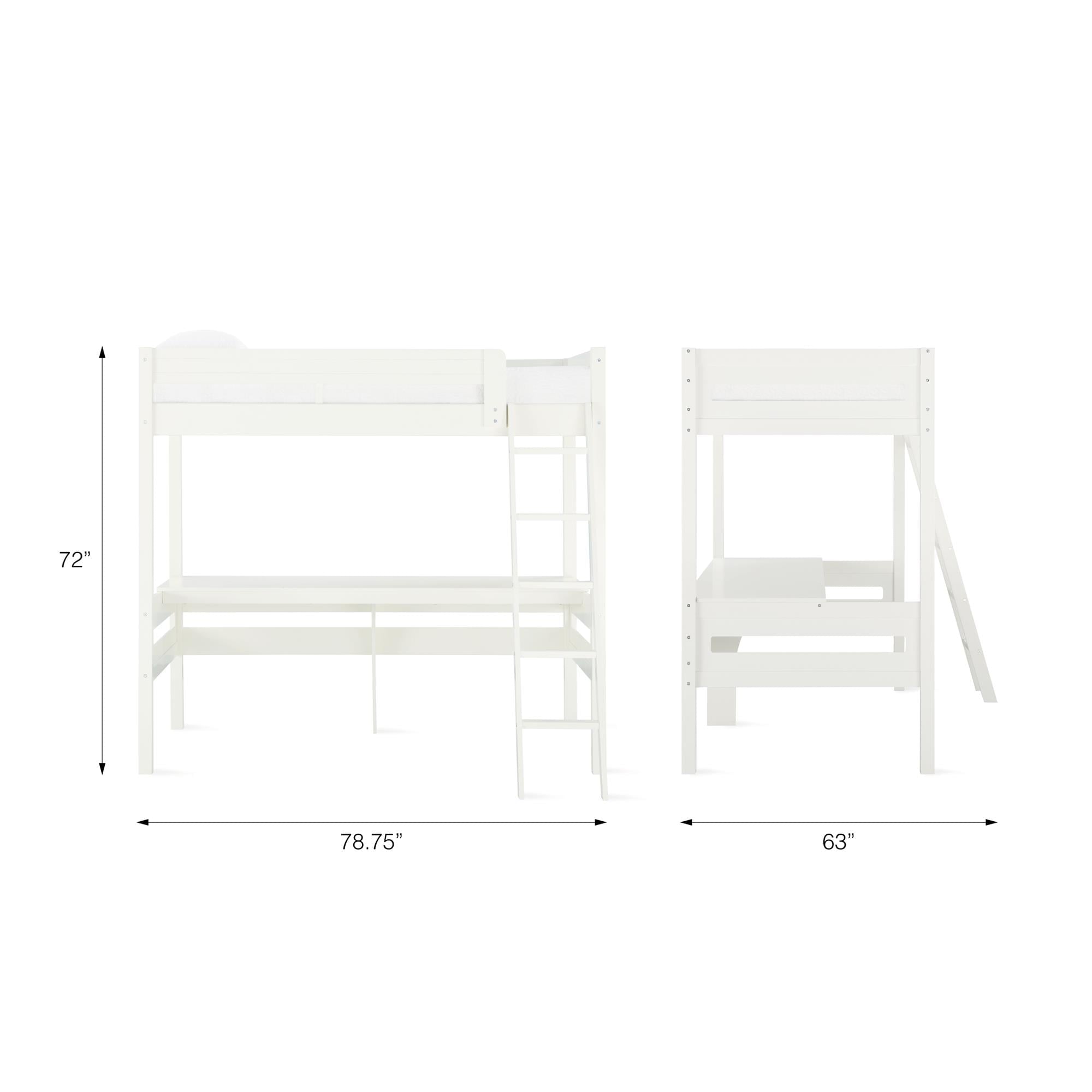 Teen Novogratz Lennon Twin Size Loft Bed with Desk, White