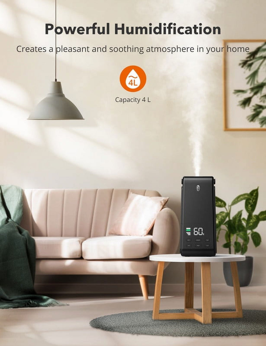 TaoTronics Humidifiers for Home, 4L Ultrasonic Cool Mist Humidifier with Automatic Humidity Monitoring