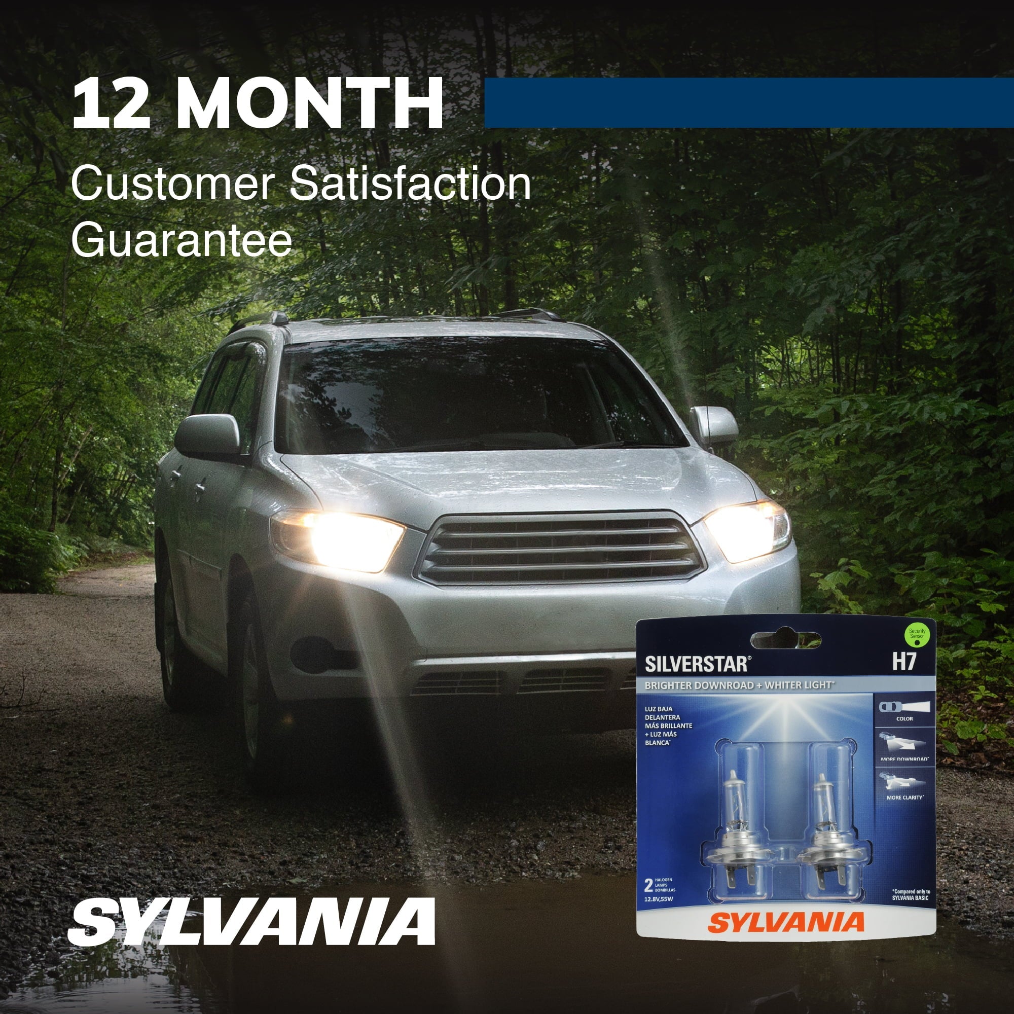 Sylvania H7 SilverStar Auto Halogen Headlight Bulb, Pack of 2