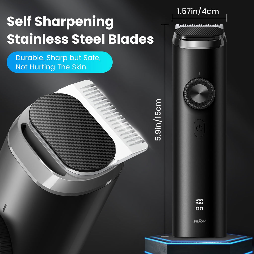 Sejoy Men's Beard Trimmer,Hair Clippers, Waterproof Electric Nose Haircut Mustache Body Trimmer Cordless Foil Shaver Grooming Kit,USB Rechargeable and LED Display Home Travel,Black