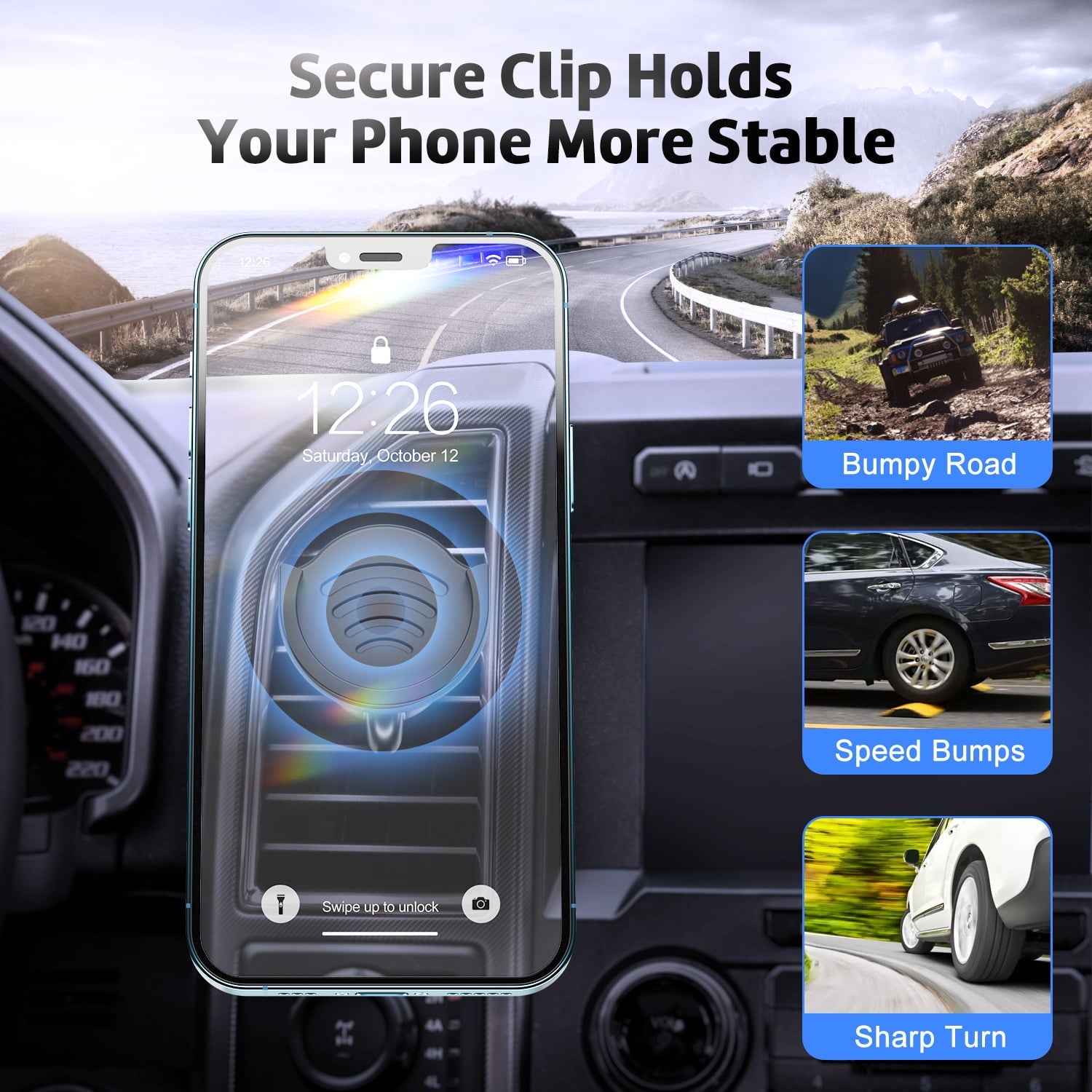 Air Vent Phone Holder for Socket, pop-tech Vent Car Mount Silicone with Adjustable Clip for Collapsible Grip Black