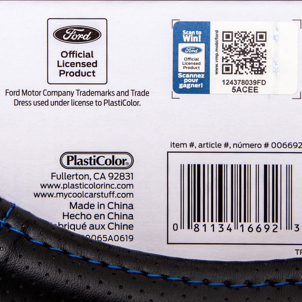 Plasticolor Ford Deluxe Series Universal Steering Wheel Cover, Black & Blue, 1 Pc, 1 lb