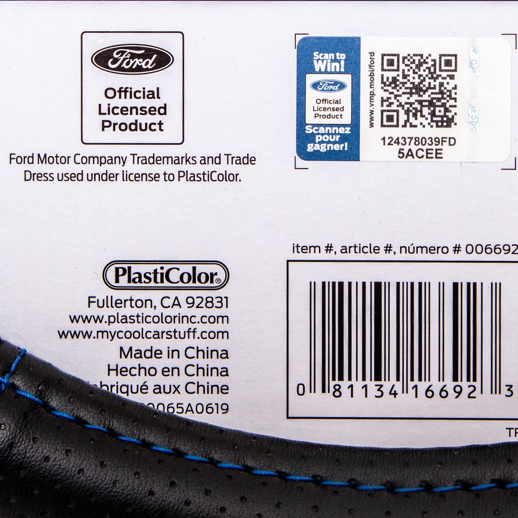 Plasticolor Ford Deluxe Series Universal Steering Wheel Cover, Black & Blue, 1 Pc, 1 lb