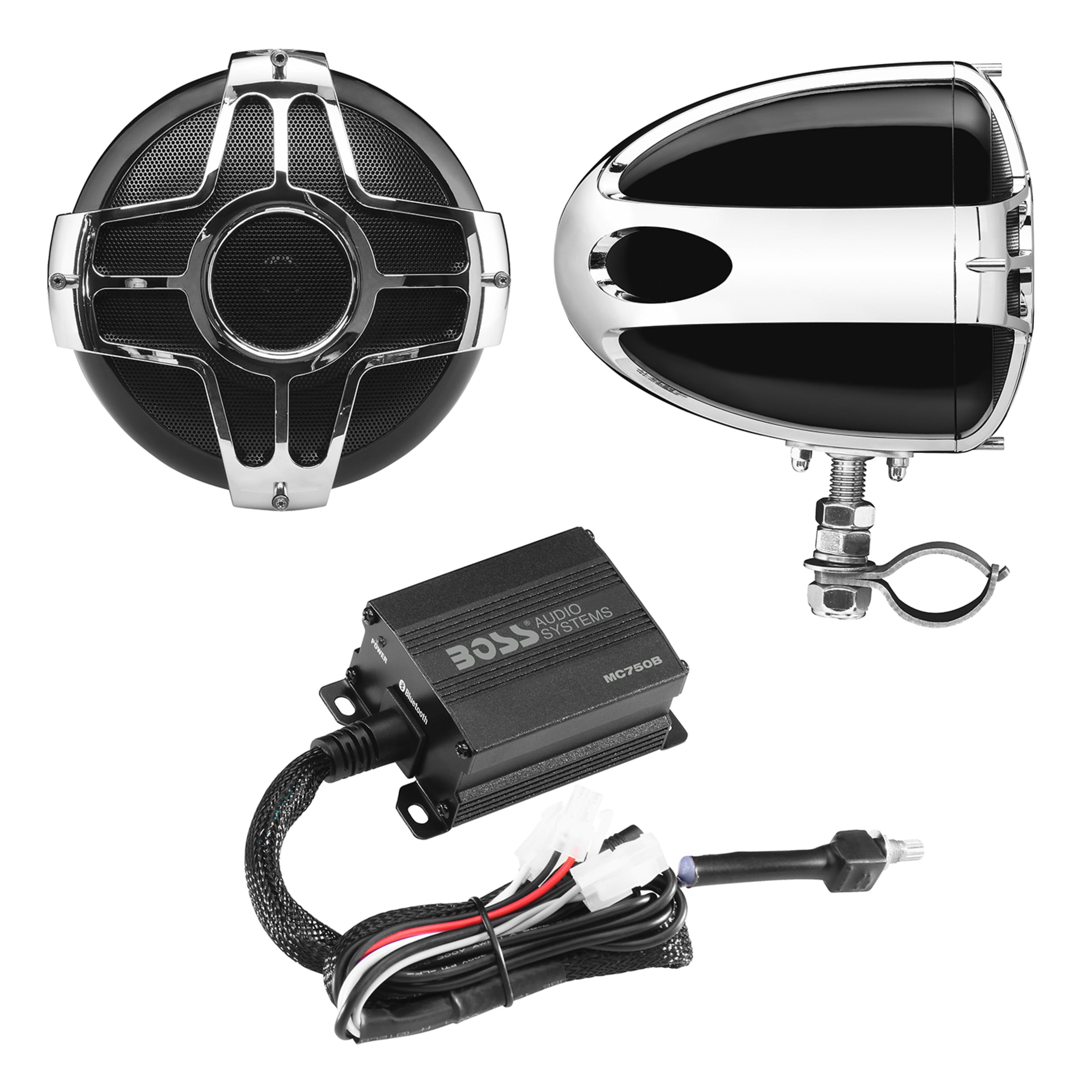 BOSS Audio Systems MC750B Motorcycle Speaker Amplifier, Bluetooth, 4” Speakers