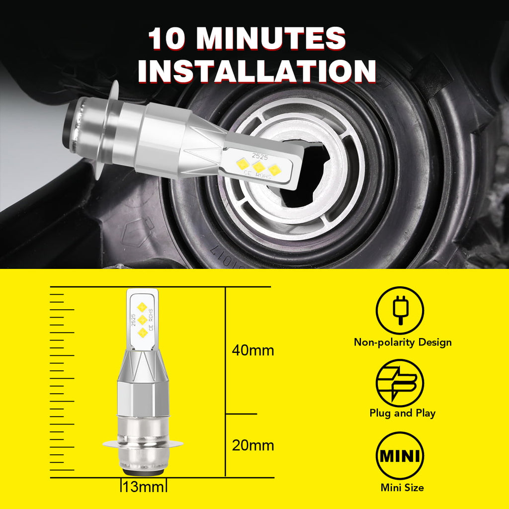 2x H6M LED ATV Headlight Bulb For Honda Suzuki Kawasaki Yamaha 6000K 40W White