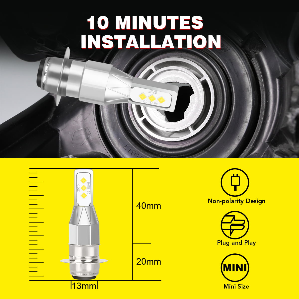 2x H6M LED ATV Headlight Bulb For Honda Suzuki Kawasaki Yamaha 6000K 40W White