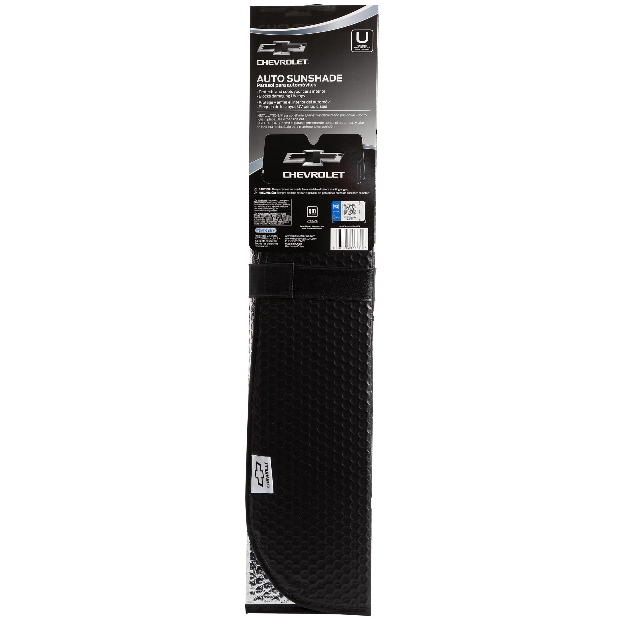 Plasticolor Chevy 58” x 27.5” Universal Fit Accordion Automotive Sunshade, Black, 1 Pc