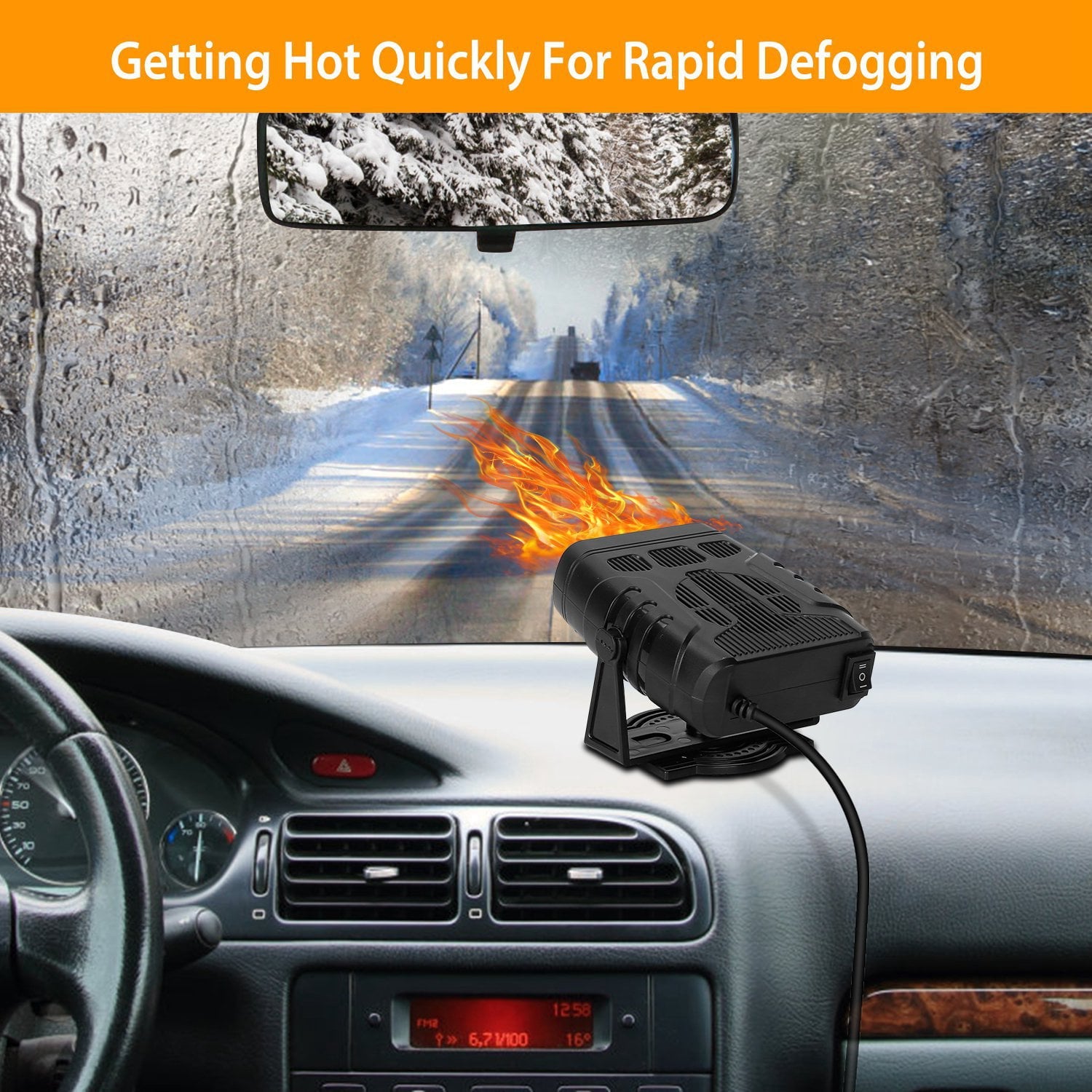 iMounTEK 12V 120W Portable Car Space Heater 2 in 1 Defroster Heater Cooling Fan for Car Truck Van