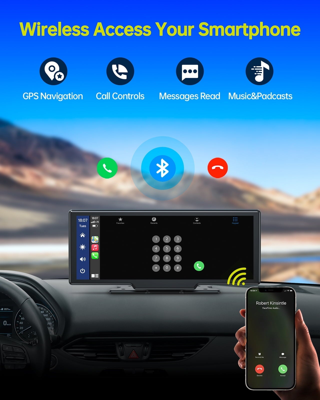 Lamtto 9.26" Touchscreen Wireless Car Stereo Car Radio Receiver GPS Navigation Audio with Apple Carplay Android Auto Support Backup Camera Airplay