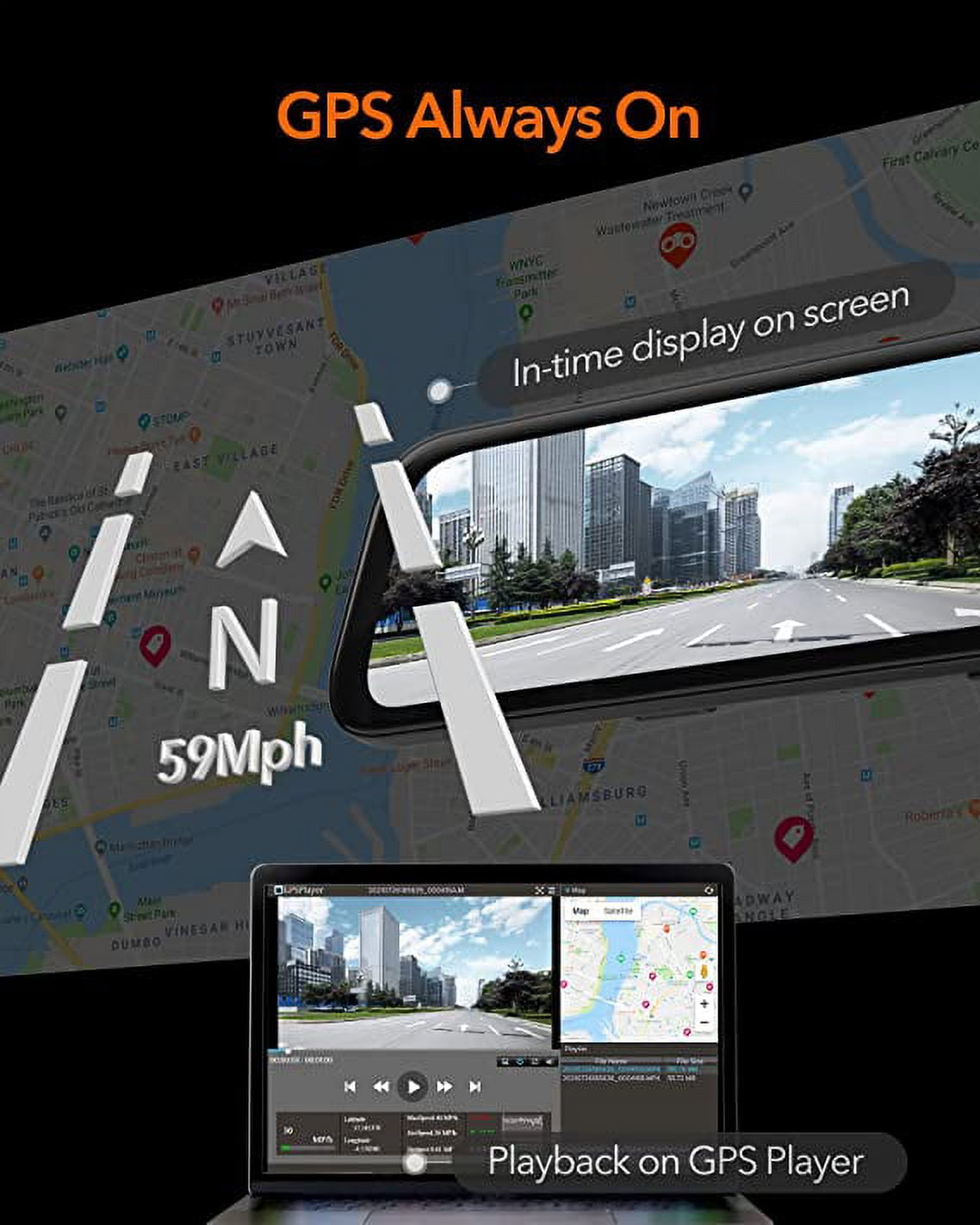WOLFBOX 12" Mirror Dash Cam Backup Camera, 4k Mirror Dash Cam Front and 1080P Rear, Rearview Mirror for Cars with Night Vision, Free 32GB Card