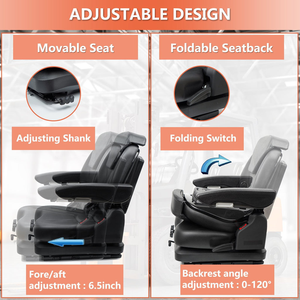 TICSEA Tractor Seat Fit for Bad Boy Mower,Adjustable Backrest Headrest and Slide Rails Forklift seat,Adjustable Armrests Shock Absorber Heavy Duty for Zero Turn Lawn Mower