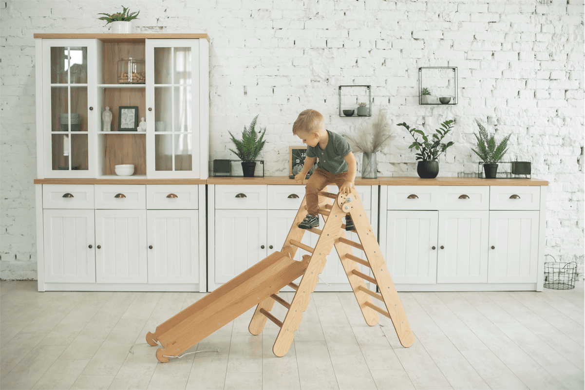 QJUHUNG 2-in-1 Indoor/Outdoor Wooden Playset  Foldable Pickler Triangle and Slide Climbing Board - Montessori  and Toddler Toys  Baby Playground Play Gym for Home and Backyard