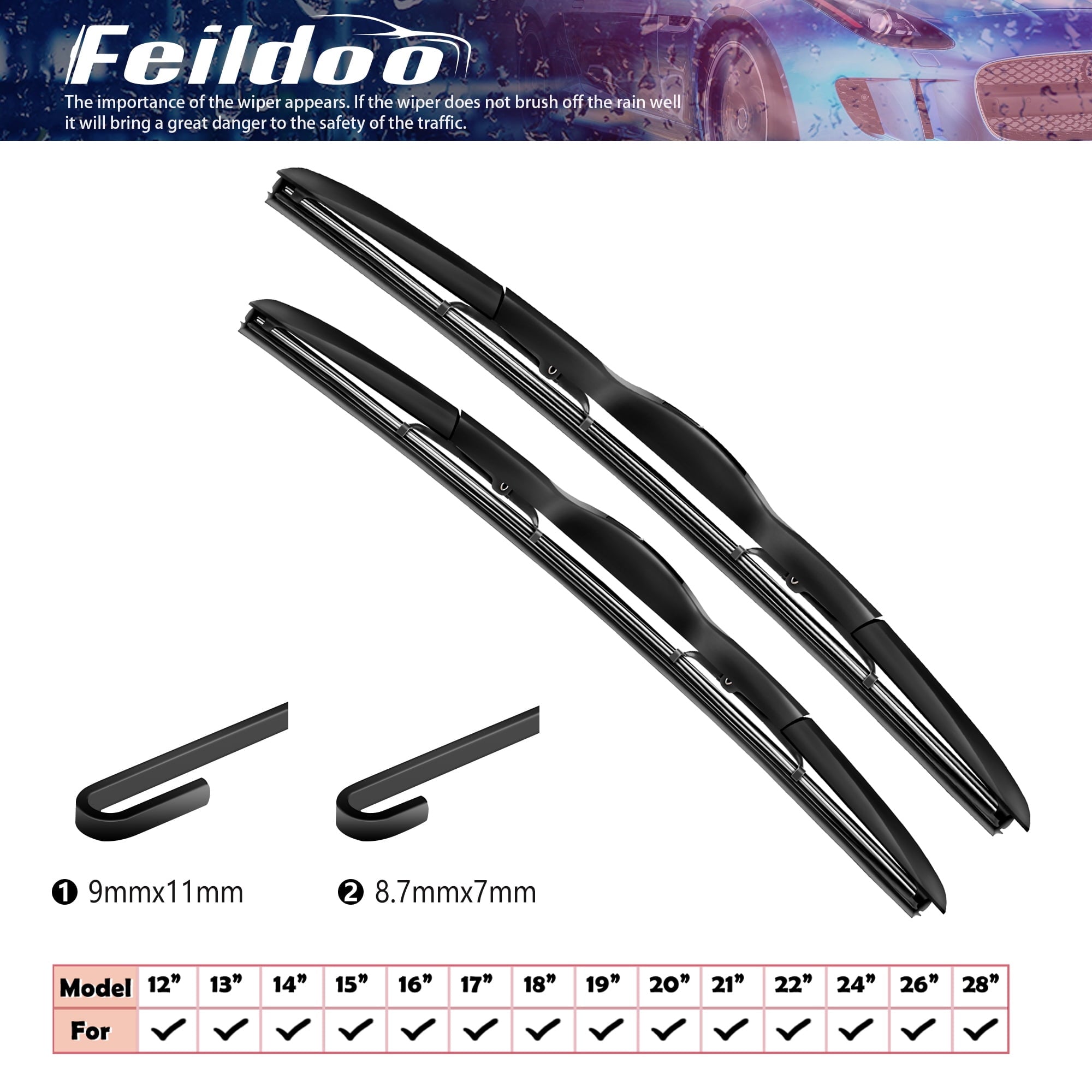 Feildoo 26"&16" Wiper Blades Fit For Hyundai Genesis 2015 26"+16" Front Windshield Wiper, Driver and Passenger, J U HOOK, Set of 2