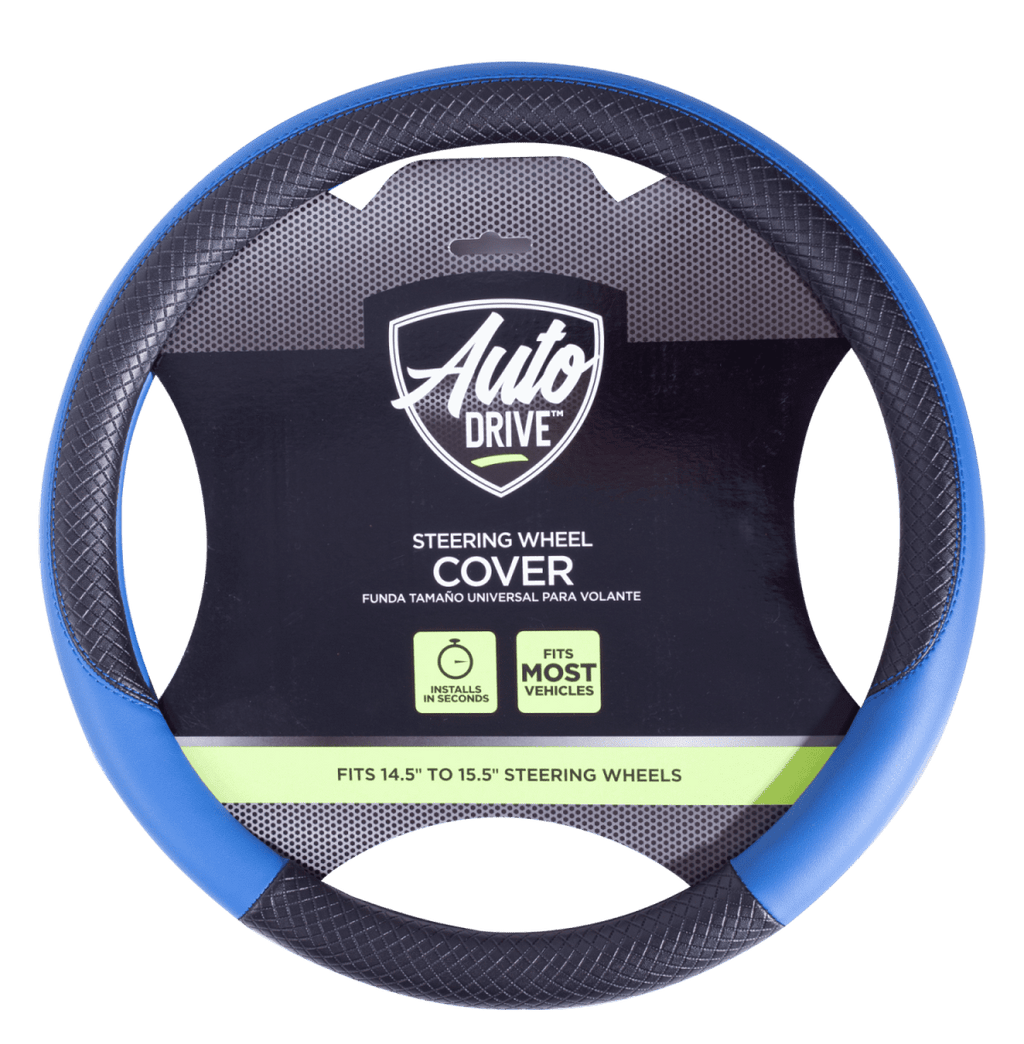 Auto Drive 1 Piece Steering Wheel Cover Racer Blue, Universal Fit
