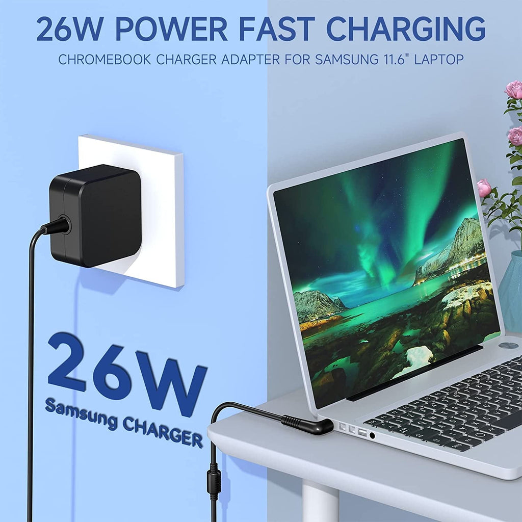 Samsung Chromebook Charger 26W 12V 2.2A Samsung Laptop Charger AC Adapter Charger for Samsung 11.6" Laptop Computer PA-1250-98 Chromebook 3 2 303C 500C 503C XE500C13 XE501C13 XE303C12 Power Supply