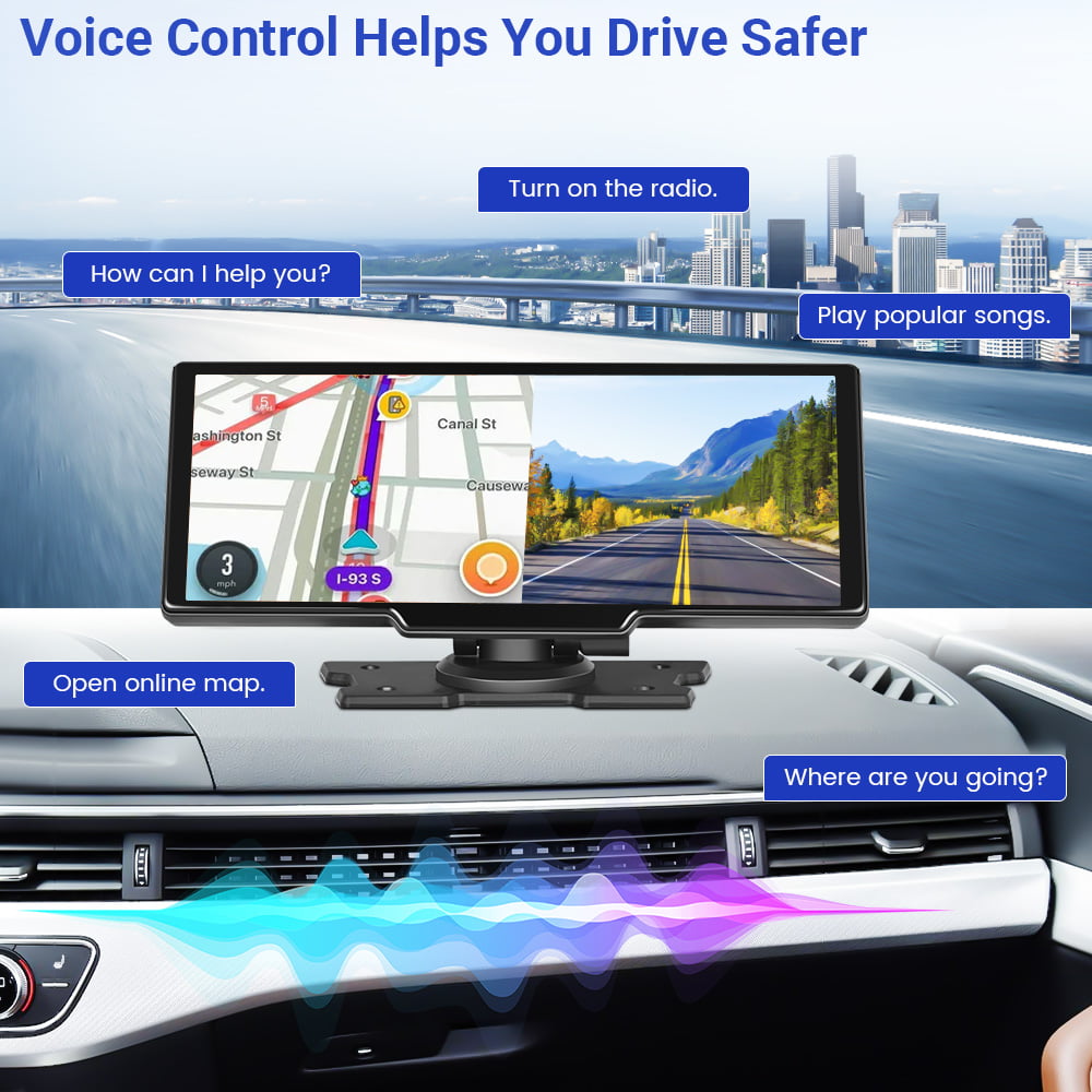 Podofo 7-32V 9.3" Portable Car Stereo Radio Wireless Carplay Android Auto Dash Cam DVR Car MP5 Player, with 32G Card&Backup Camera
