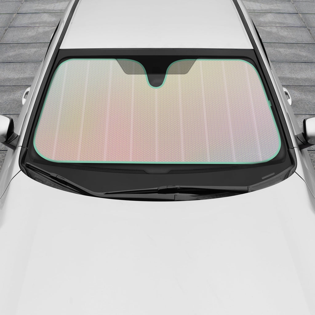 Iridescent Matte White Front Windshield Sunshade-Accordion Folding Shade-Blocks UV Rays- 58 x 27"in