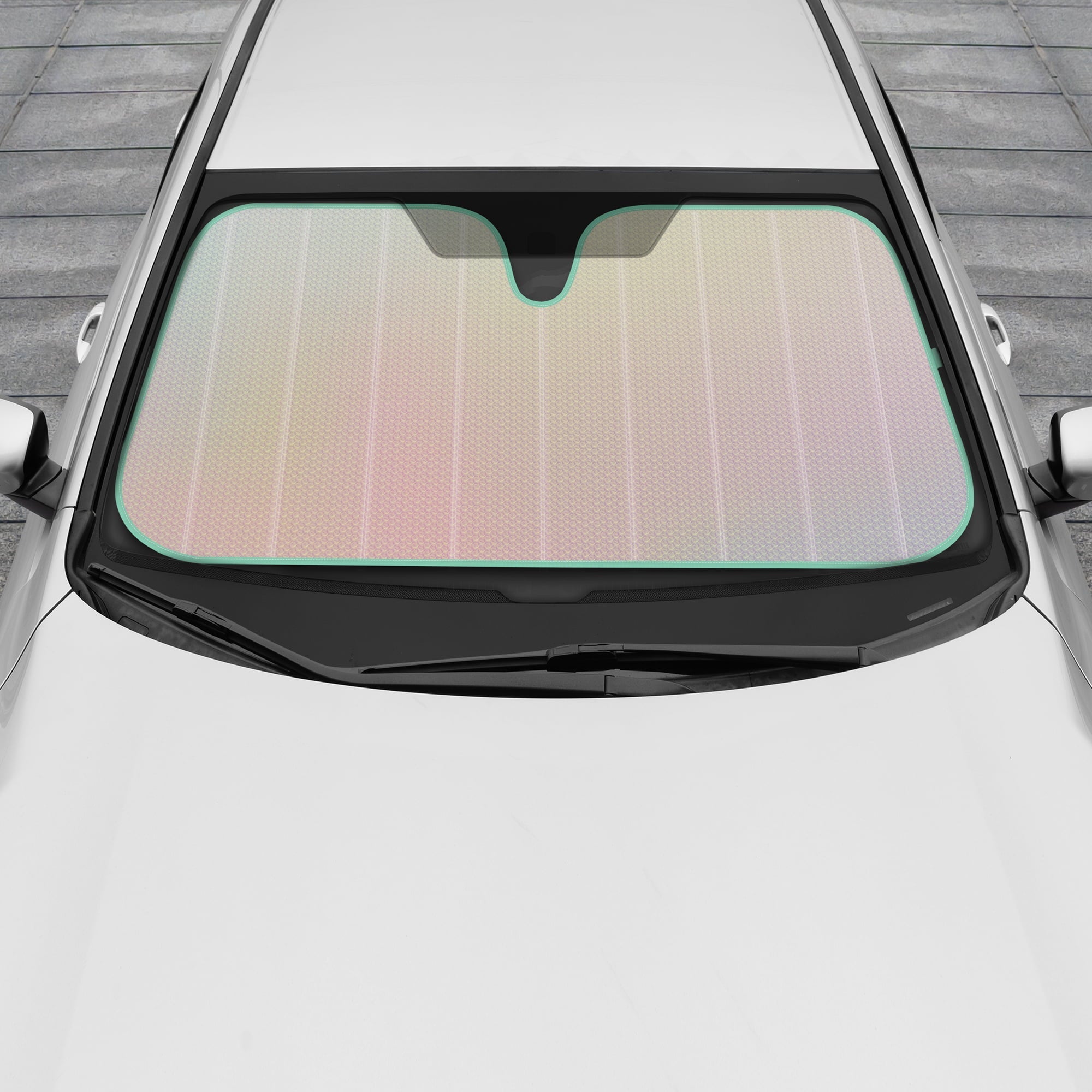 Iridescent Matte White Front Windshield Sunshade-Accordion Folding Shade-Blocks UV Rays- 58 x 27"in