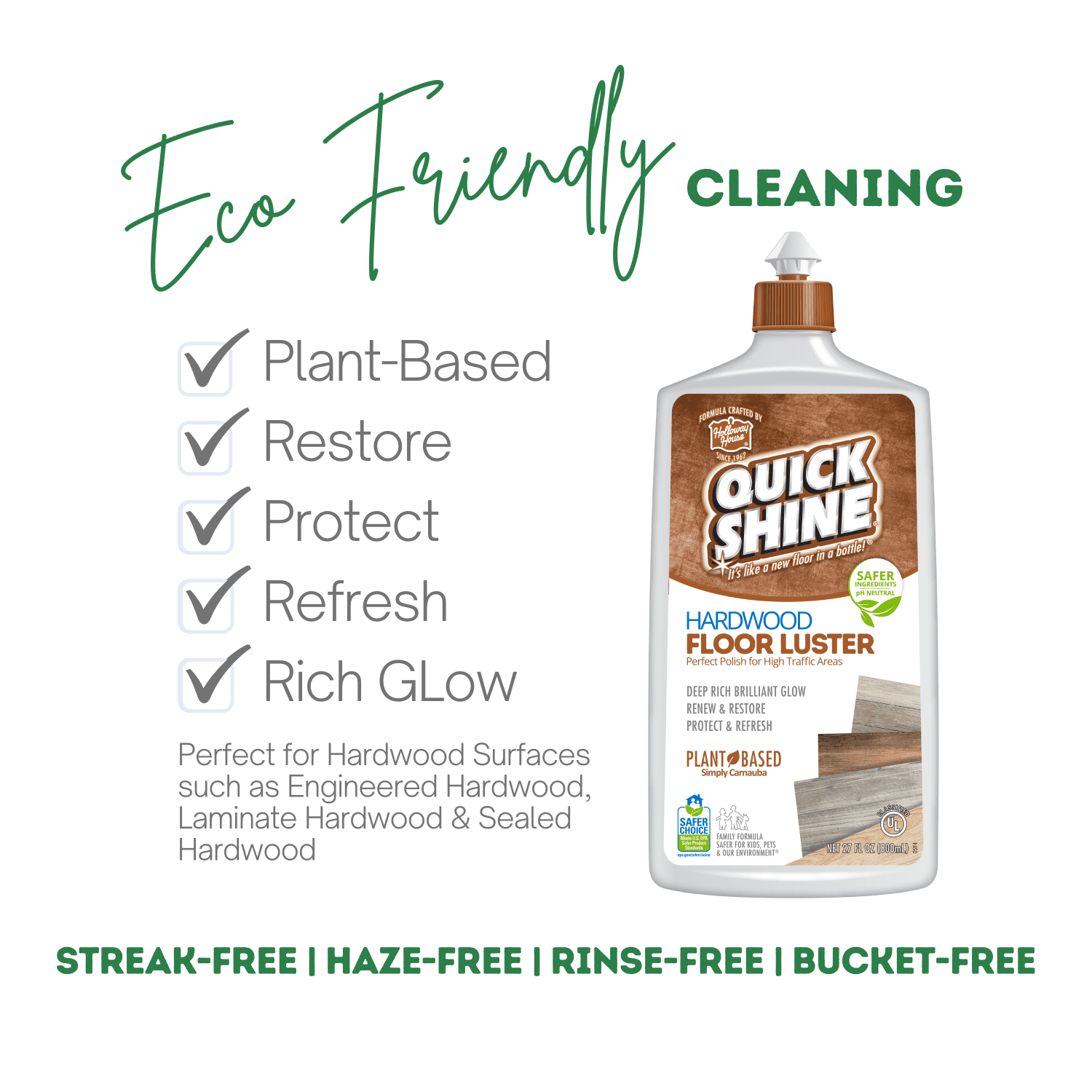 Quick Shine Liquid High Traffic Hardwood Floor Luster, 27 fl. oz., Household Floor Cleaner & Polish