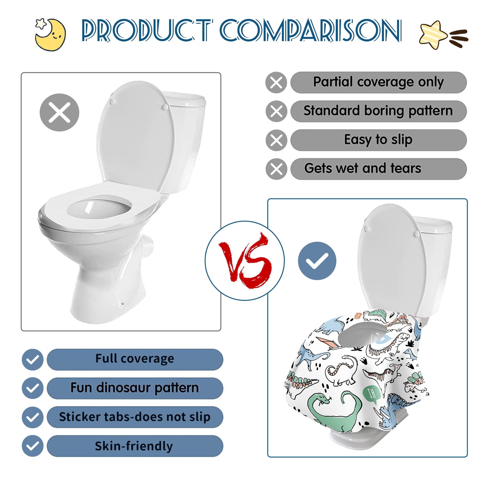 YIHATA Disposable Toilet Seat Covers - 20 Pack - Waterproof, Ideal for Kids and Adults – Extra Large, Individually Wrapped for Travel, Toddlers Potty Training in Public Restrooms (Dinosaurs)