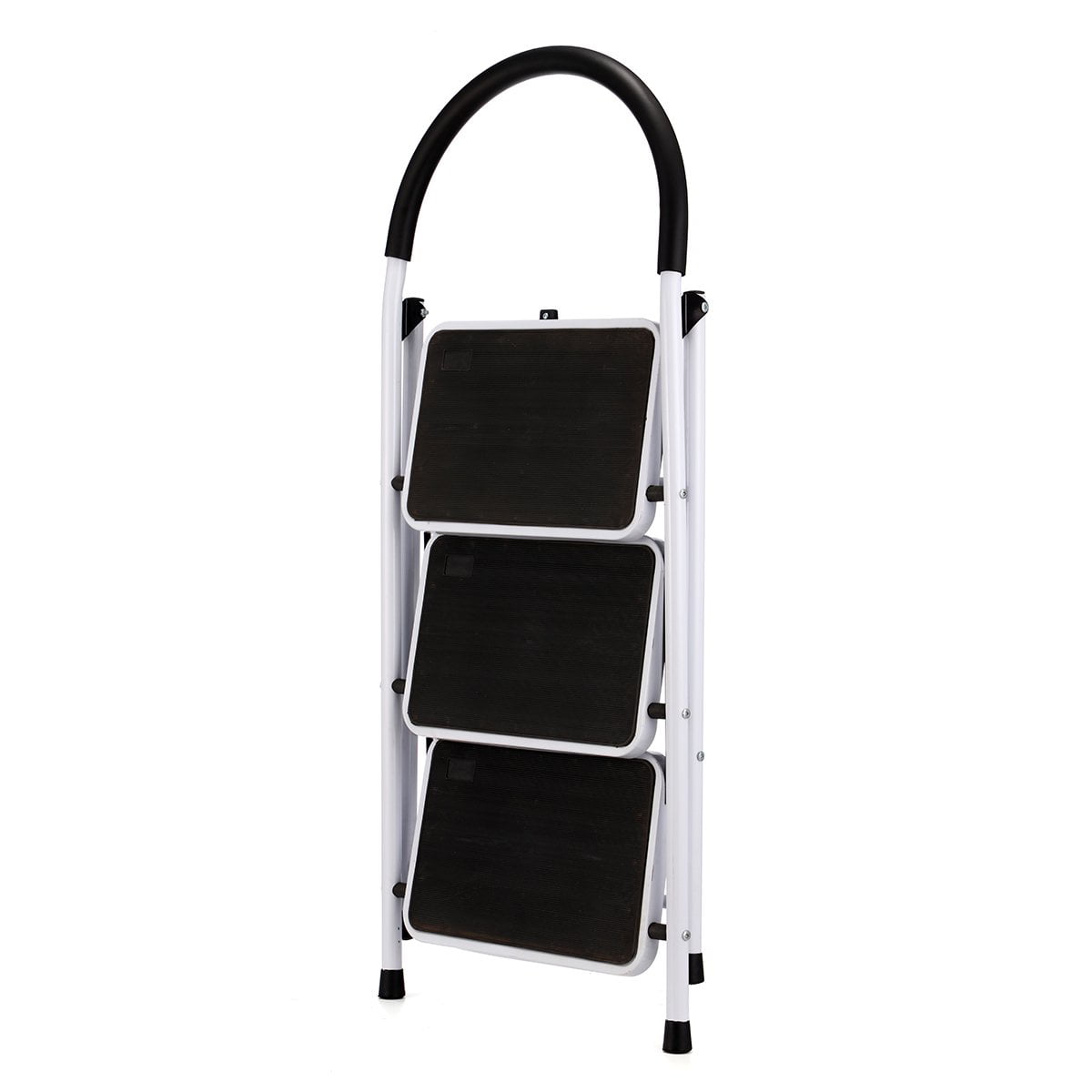 3 Step Ladder Folding Step Stool Ladder with Wide Anti-Slip Pedal Rubber Handle Feet Lightweight Portable Sturdy Steel Ladder