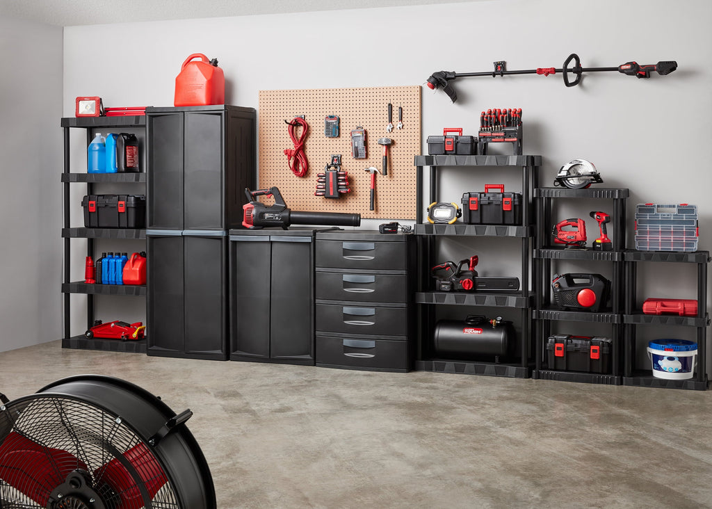Hyper Tough 4-Shelf Plastic Garage Shelves, Black, Holds up to 340 lbs (3 Pack)