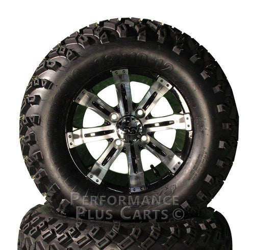 12" Tempest Black and Machined Golf Cart SS Wheels with 23" Lifted Tire Package