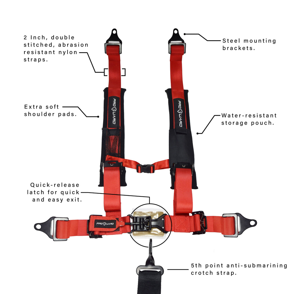 ProGuard Red 5 Point Harness 2" Straps for Off Road Vehicle, ATV, UTV, Go Kart, Buggy, Side by Side, & Rock Bouncer
