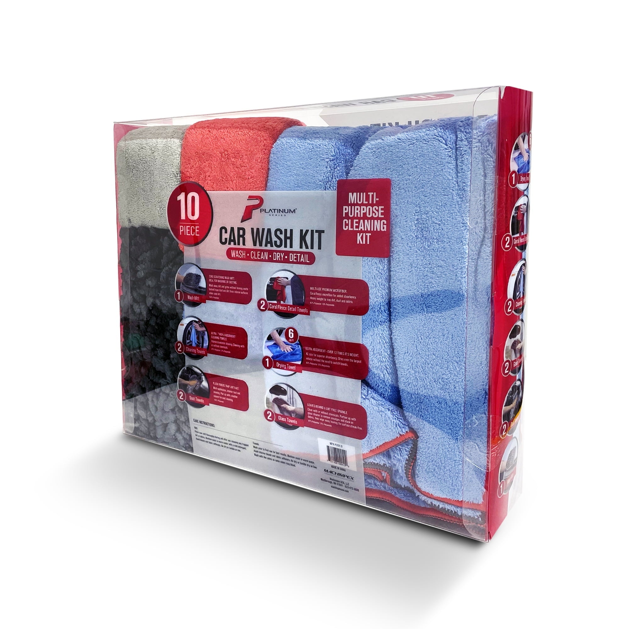 Platinum Series Complete Microfiber Car Wash Kit, 10 Piece, Machimpex USA