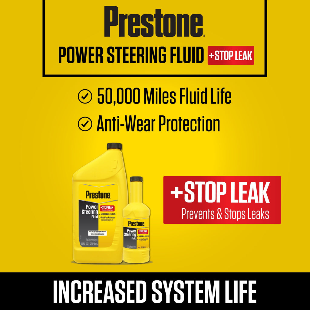 Prestone Power Steering Fluid Plus Stop Leak, 12 oz
