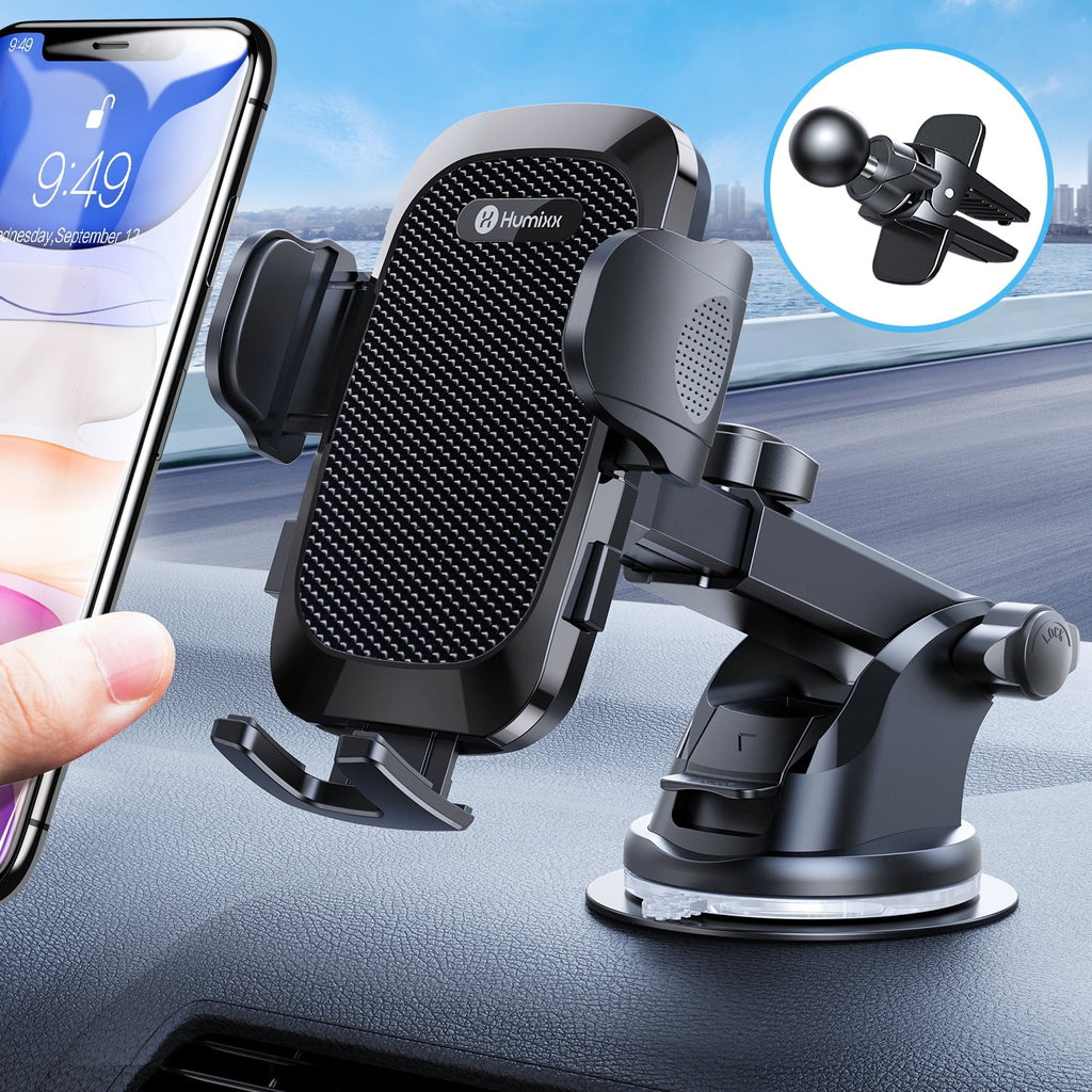 2023 Military-Grade Super Suction & Stable  Universal Car Phone Mount Humixx, Car Holder for Dashboard Air Vent Windshield, 360  Rotatable Long Arm Cell Phone Holder for All Mobile Phones