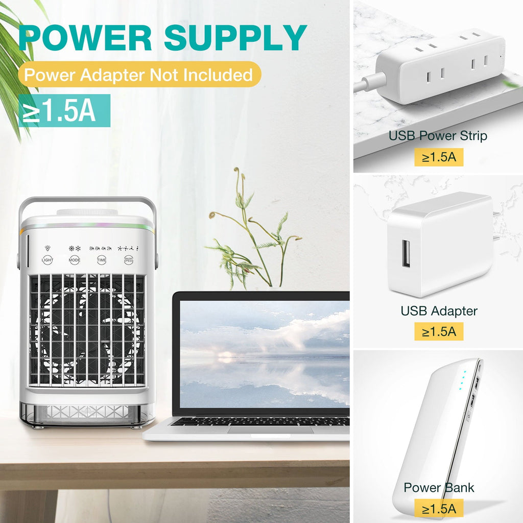 HailiCare Mini Portable Air Conditioner, 6-in-1 Evaporative Coolers with Mist Sprayer Function,Air Cooler with 4 Speeds and 7 Color LED Light for Home Bedroom Office