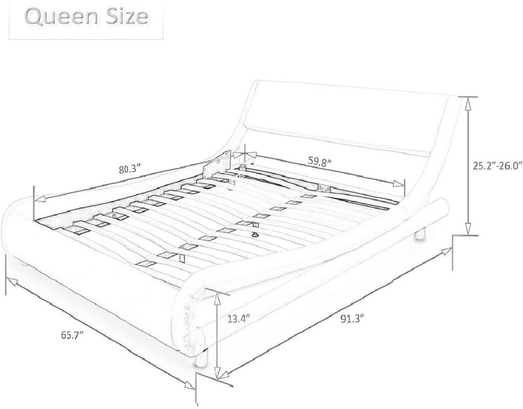 Amolife Queen Size Bed Frame with Curved Adjustable Headboard, Faux Leather Upholtered Platform Bed, Black