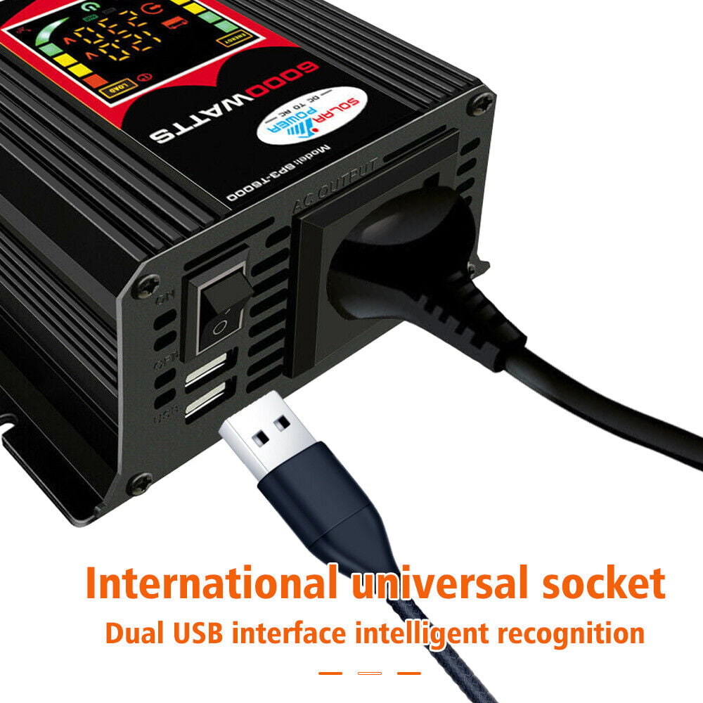 MDHAND 6000W Power Inverter, DC12V to 110V AC Car Inverter with Universal Socket, 2USB Port, Cigarette Lighter Adapter, Truck/ Boat/RV/Car Solar System Inverter