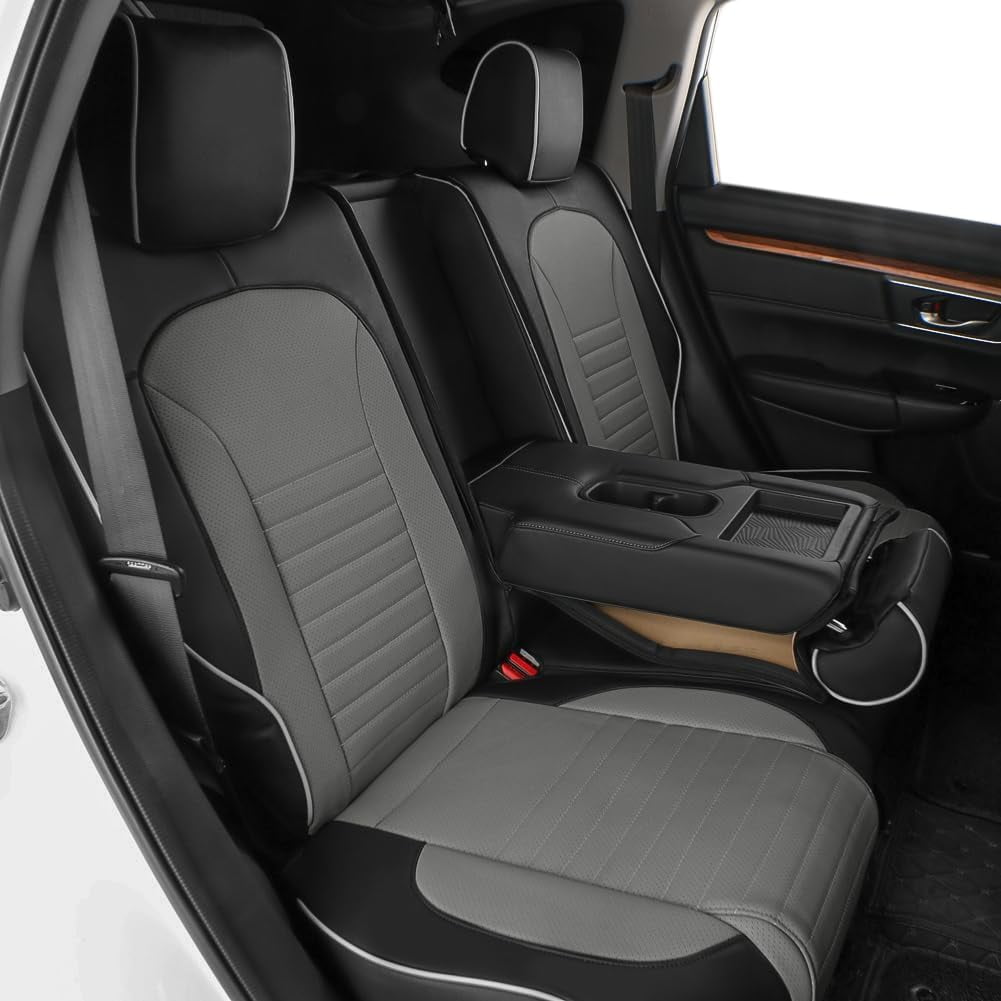 EKR Custom Fit CRV Seat Covers for Honda CRV 2023 2024-Breathable Leather Auto Seat Covers (Full Set,Black/Gray)