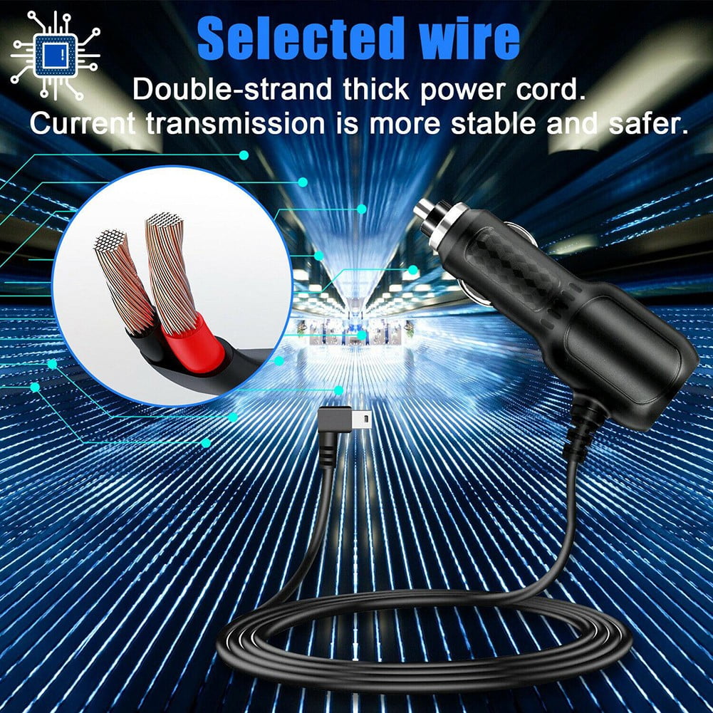 Dash Cam Car Charger Mini USB Cable 11.5ft Power Cord Supply for DVR Camera GPS