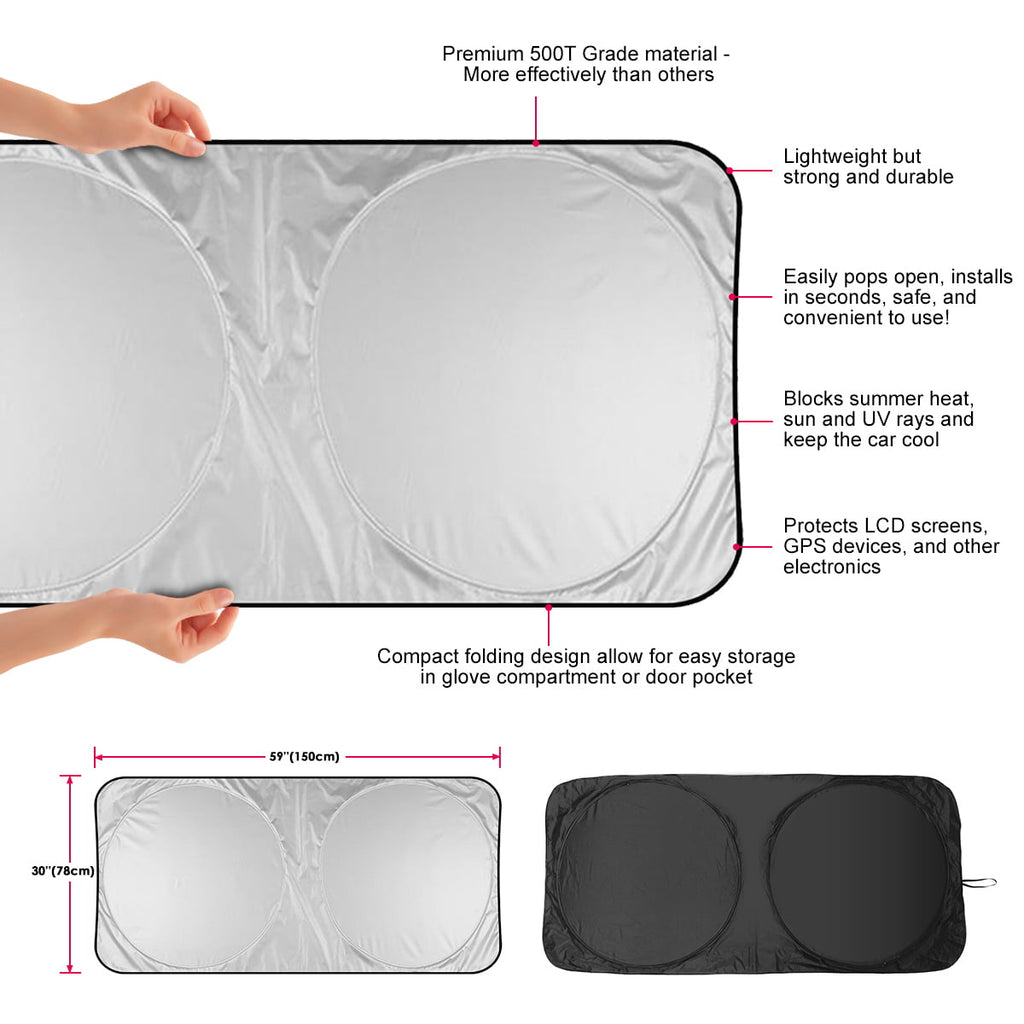 Foldable Car Windshield Sun Shade, Auto Sun Visor for UV Rays and Sun Heat Protection, Car Interior Accessories for Most Sedans SUV Truck, M Size - 59"L x 30"W