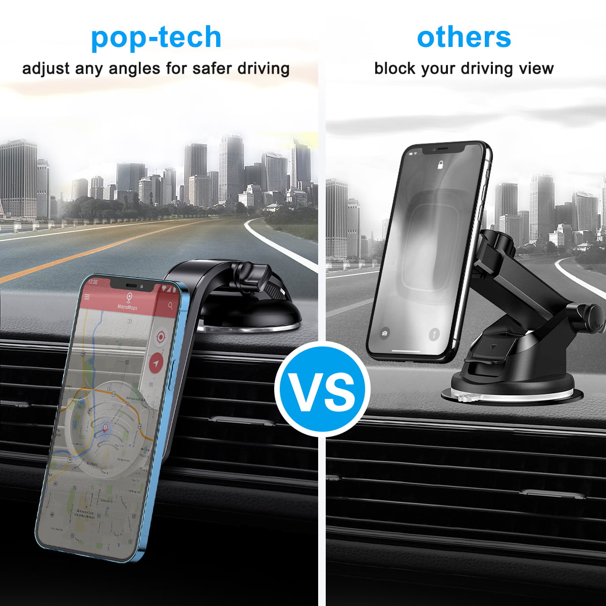 Suction Cup Phone Holder for Socket, pop-tech Dashboard Car Phone Mount for Collapsible Grip & Sticky Adhesive for Expanding Stand Black