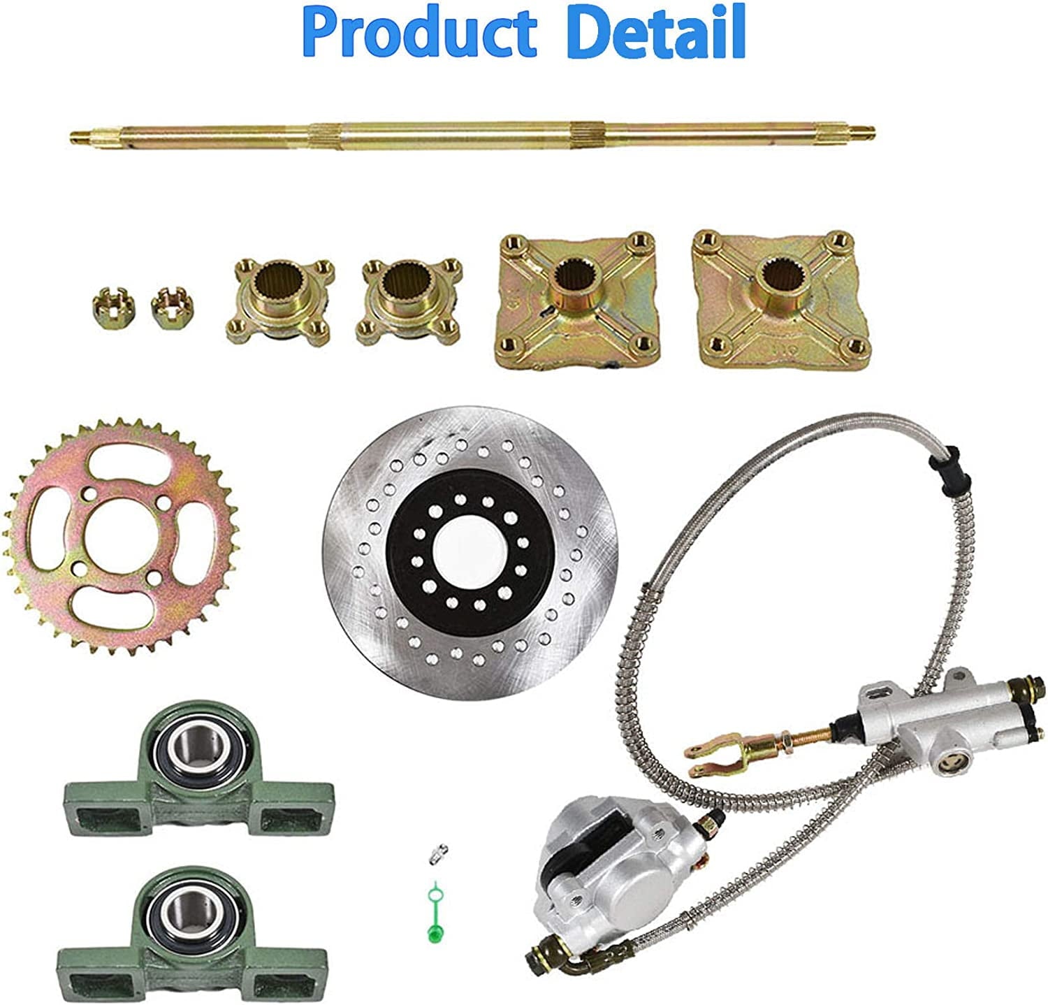 SEBLAFF 32 Rear Axle Kit + Brake Assembly +Sprocket Hub Replacement for DIY rebuild Go Kart ATV Quad Drift Trikes