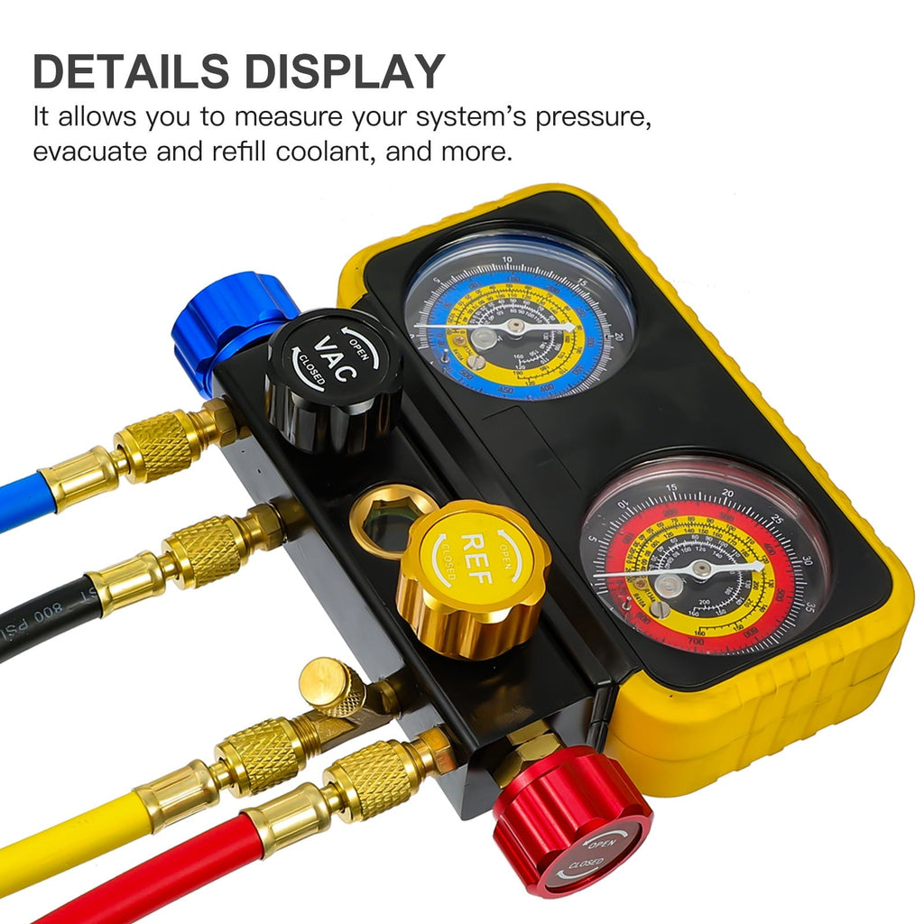 1 Set 4 Way A/C Manifold Gauge Set Fits R134A R410A R32 R22 Refrigerants