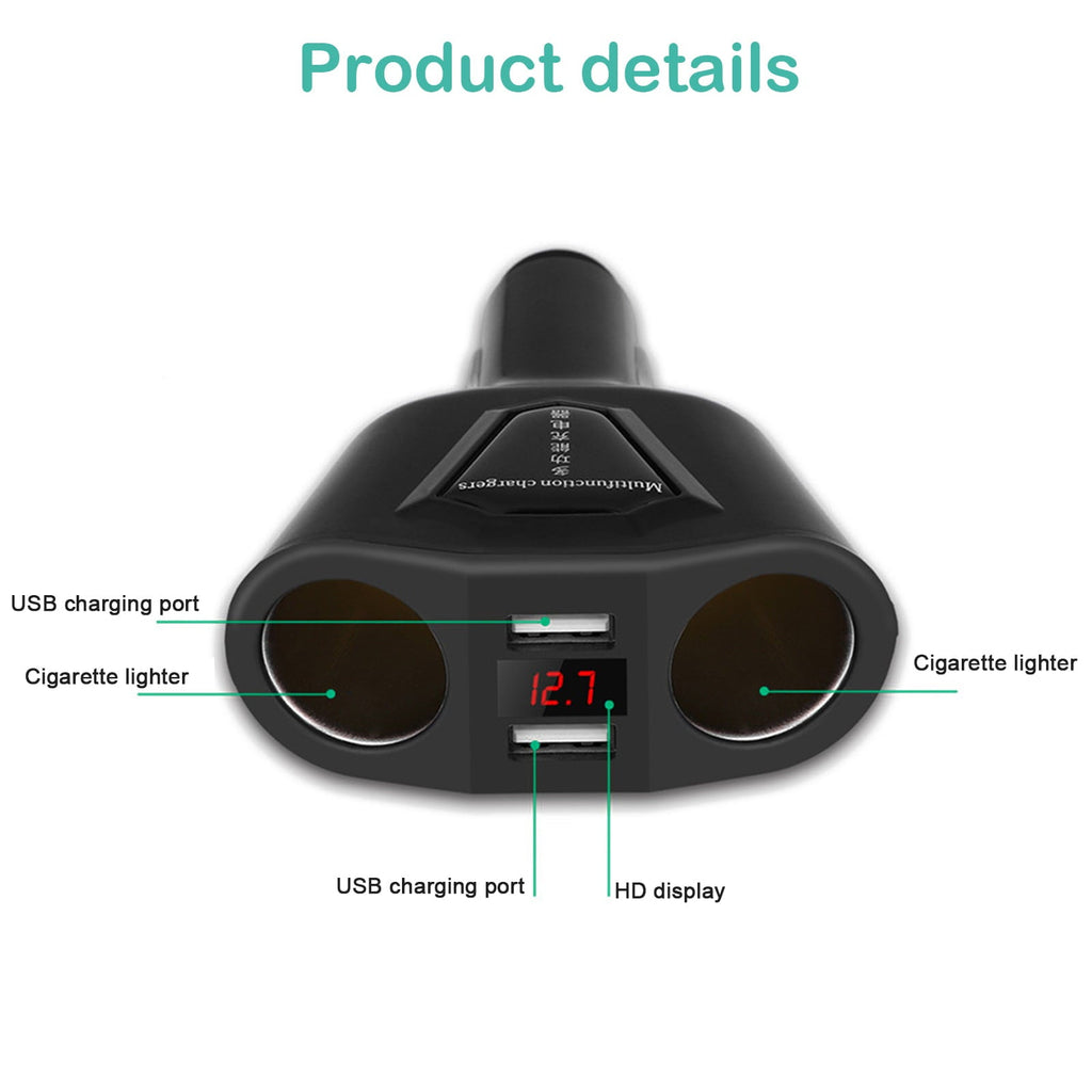 2 Socket Cigarette Lighter Splitter, TSV 120W Cigarette Lighter Adapter, Car Charger with Dual USB Ports 3.1A Outport for GPS/Dash Cam/Phone/Pad